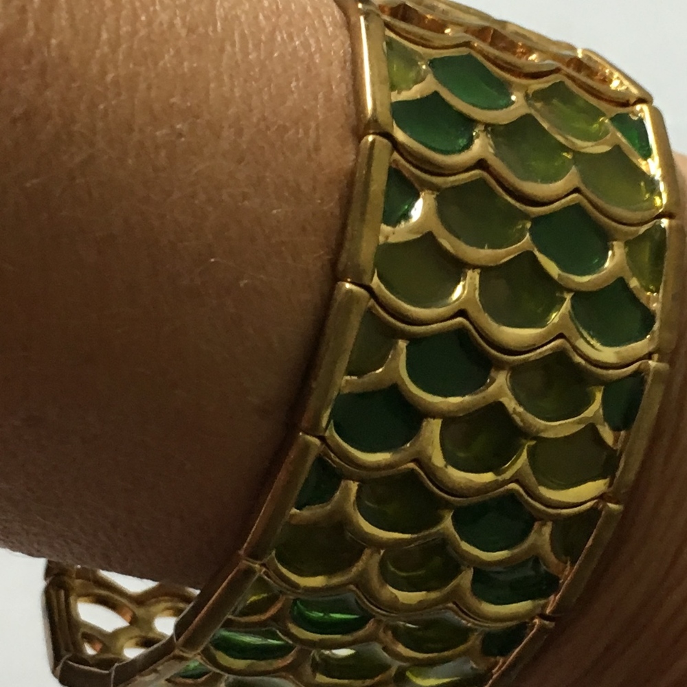 Gold and Green "Mermaid Tail" Cuff Bracelet